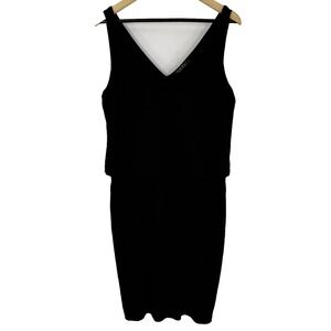 Lauren Ralph Lauren Womens Layered Knit Midi Dress‎ Size L Black Stretch Pockets